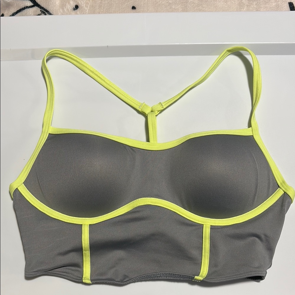 PINK Victoria's Secret Gray and Yellow Sports Bra with Racerback